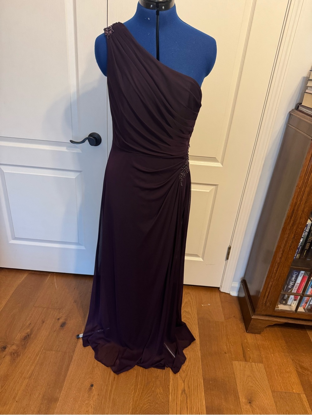 David's Bridal One-Shoulder Plum Evening Dress